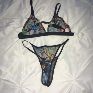 SHEIN Black Floral Mesh Lingerie Set